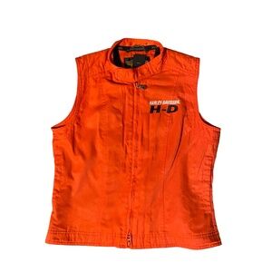Vintage Y2K Harley-Davidson Women's Nylon Vest Red Orange Double Zip SZ Small